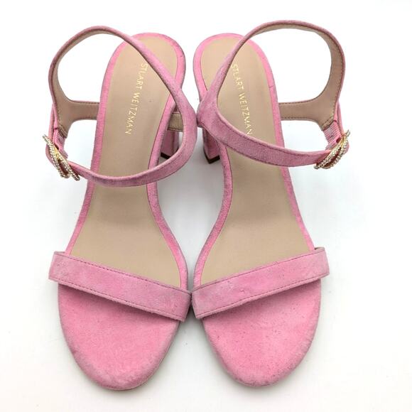 Stuart Weitzman Crystal Buckle 75 Block Heel Sandals Pink Size US5.5 EU36 - Picture 10 of 12